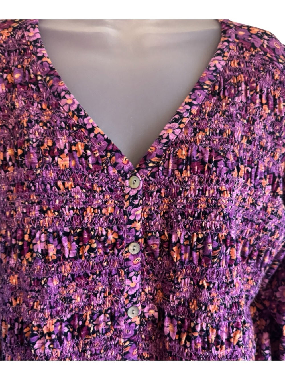 J. JILL Purple Pink Floral Button-Front Peasant Top LARGE   #V - Picture 2 of 8